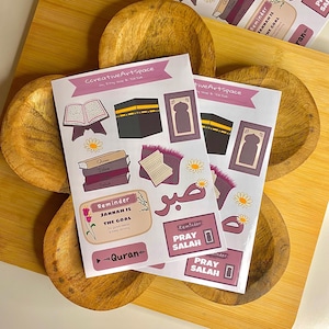 Roze girly islamitisch stickervel met herinneringen voor moslims en moslims. Ideaal voor geschenken, spiegels, notitieboeken, koelkasten, enz.