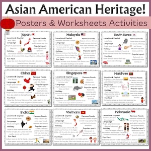 Asian Pacific Islander American Heritage Month Posters Classroom Decor Bulletin Board Dispaly AAPI Coloring Pages Activities AAPI Worksheets