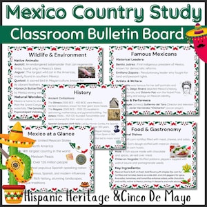 Mexico Country Study Classroom Decor Cinco De Mayo Hispanic Heritage Month Classroom Bulletin Board Mexican History Culture Geography Study