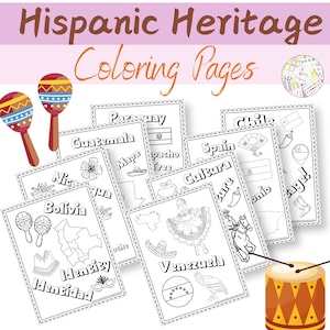 Hispanic Heritage Month Kleurplaten Boek Nationaal Hispanic Heritage Spaanstalige landen Latino Heritage Month Kaarten Vlaggen Cultuur