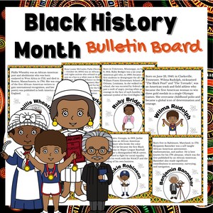 Black History Month Bulletin Board, afdrukbaar PDF Banner Bulletin Board, interactieve posters, beroemde figuren uit de Afro-Amerikaanse geschiedenis