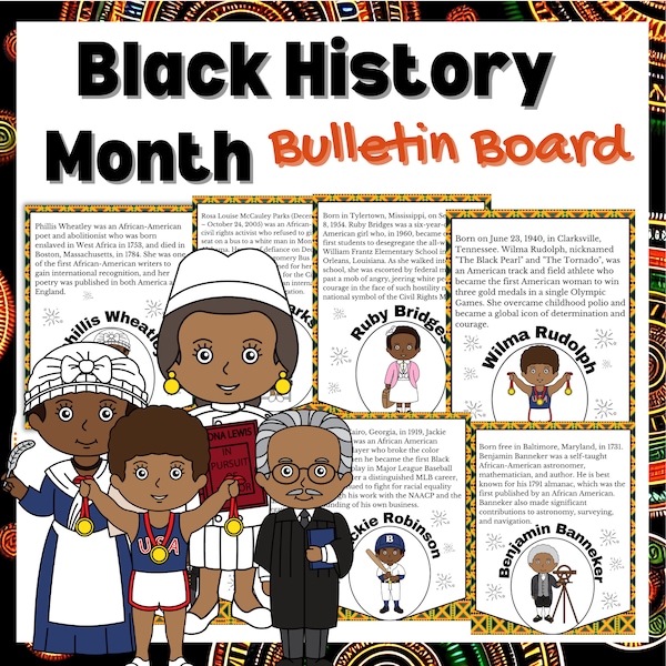 Black History Month Bulletin Board, Printable PDF Banner Bulletin Board, Interactive Posters, Famous Figures African American History
