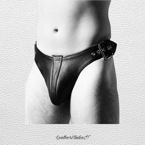 Men's Leather Jockstrap Gay Thong Brief Slip String Jocks Sexy Mature Under