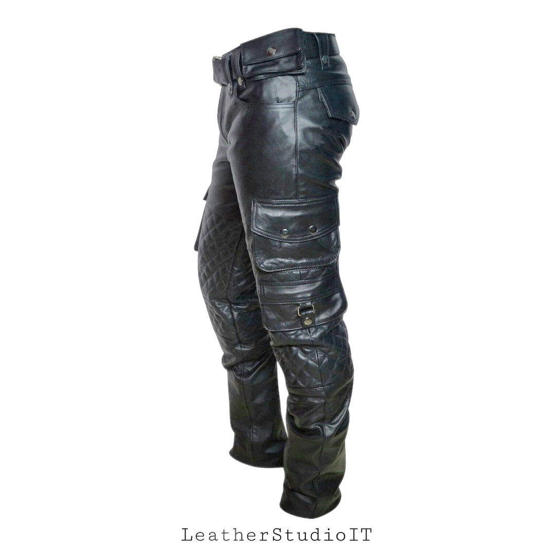 Handmade Genuine Leather Men's Black Cargo Pants/trousers: Slim Fit ...