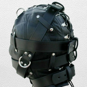 Original cuir Gimp capuche Bondage BDSM masque cuir véritable hommes complet noir unisexe image 2