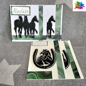 Pferd Reiter Geburtstag Grußkarte Silhouette Klappkarte 3D Hufeisen Karte Geschenk Feier Gratulation Gruß
