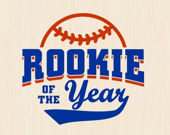 May include: A blue and red graphic design with a baseball and the text "Rookie of the Year".