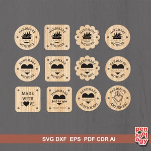 Etiquetas de madera personalizadas para proyectos de crochet y tejido hechos a mano: paquete de archivos cortados con láser
