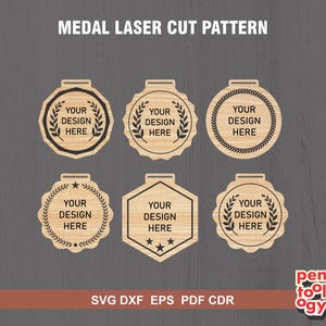 Paquete SVG de medallas cortadas con láser / Plantilla de medalla de premio / Archivo digital de medalla de trofeo / Archivos CNC Glowforge / Svg Dxf Cdr Pdf Eps Ai