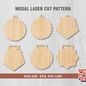 Arquivo de corte a laser de modelo de medalha em branco, modelo de corte de medalha de madeira, padrão de formato de prêmio, Glowforge, pacote de arquivo SVG