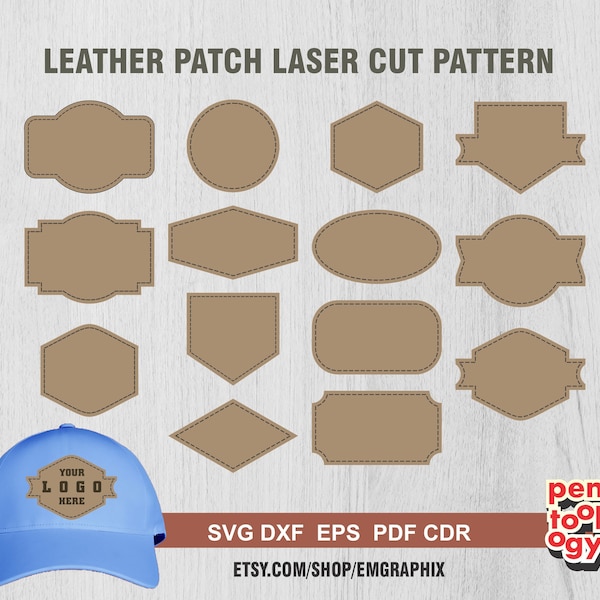 Hat Patch Laser File, Leather Hat Patches Cut Pattern SVG Dxf Pdf Cdr Files for Glowforge, Xtool, and other Cutting Machines, Svg Bundle