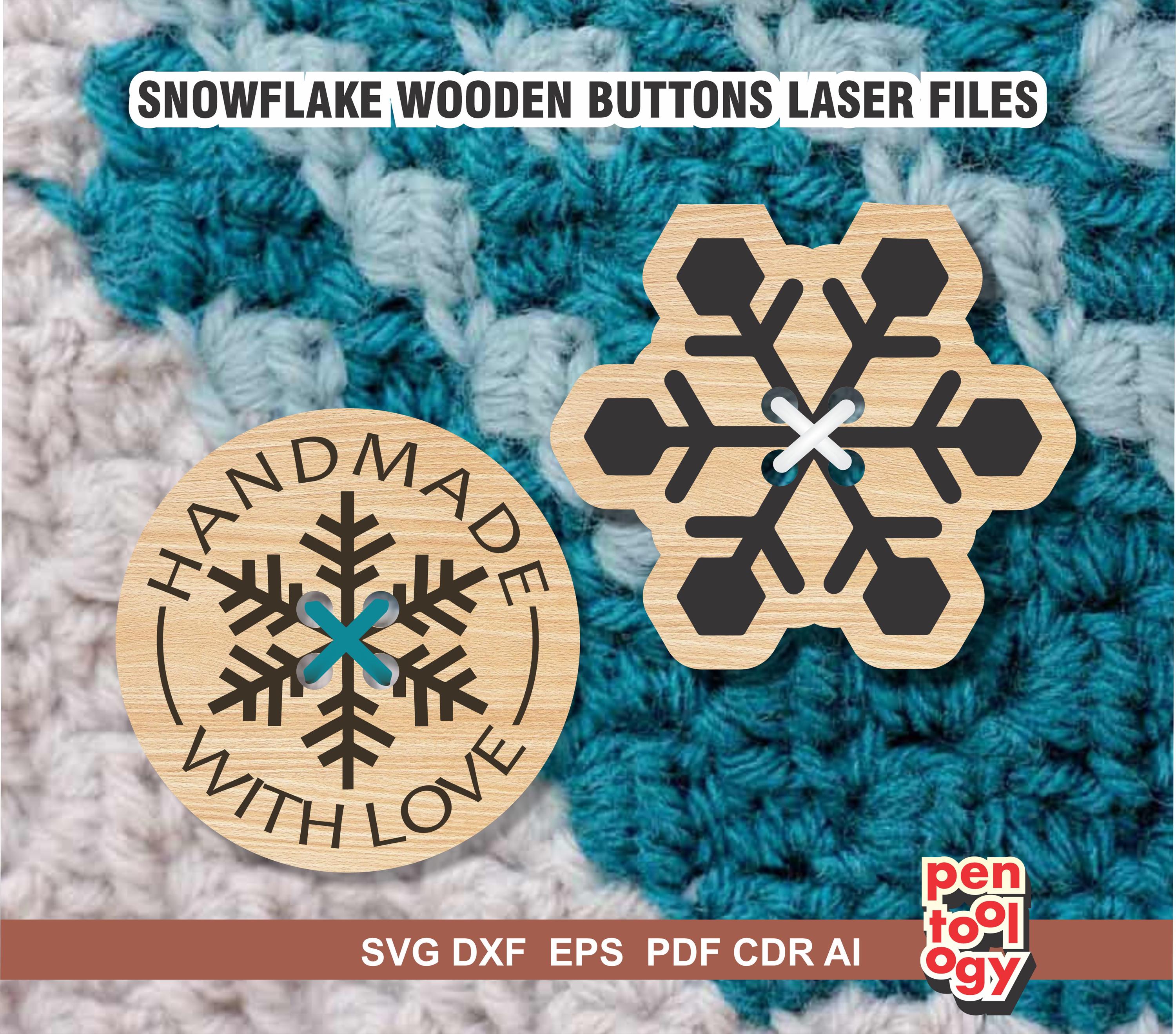 Snowflake Wooden Buttons, Handmade Button Laser Files, Christmas Theme ...