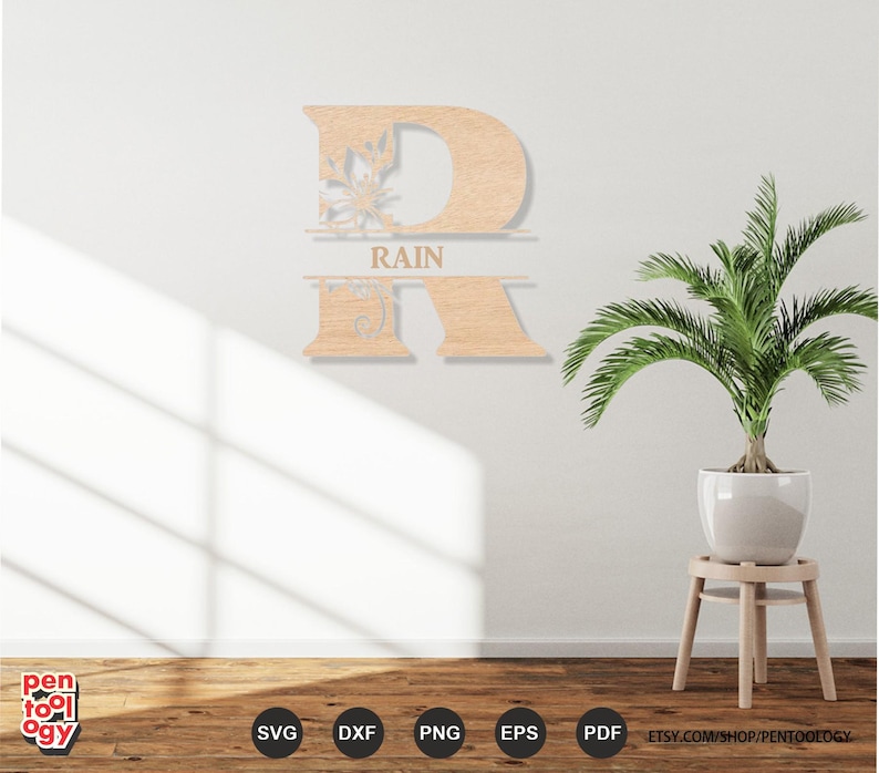 Floral Split Monogram Alphabet SVG – Laser Cut Files for Wood Engraving, Custom Name Monogram, A-Z Letters for Glowforge, Cricut, CNC