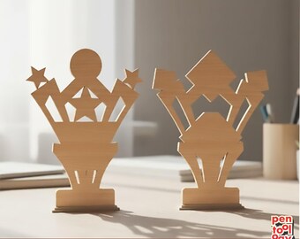 Laser Cut Pattern for Custom Wooden Trophy Awards with Star, Square Design