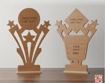 Custom Laser Cut Wooden Trophy Awards with Star Design