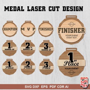 Medaillenform Schnittmuster, Medaille Laser Cut Datei, 2-lagige Medaille aus Holz, Champion, Runner Up, Glowforge, Laser File Bundle
