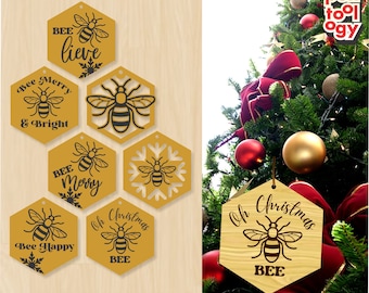 Biene Weihnachtsschmuck Laserdatei, Christbaumkugeln SVG Dxf Eps Cdr Ai Vektordateien für Laserschneiden Gravur