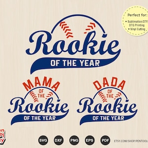 Baseball Family Matching Outfits SVG - Dada, Mama of the Rookie of the Year | Baseball Birthday Shirt Svg Png, Cut, DTF, Sublimation Files