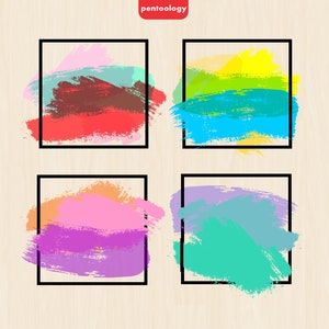Colorful Brush Strokes Sublimation Backgrounds | Unique Brush Frames Clipart Set | Transparent PNG Files