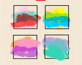 Colorful Brush Strokes Sublimation Backgrounds | Unique Brush Frames Clipart Set | Transparent PNG Files