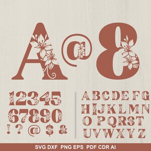 Blommigt alfabet och siffror SVG: Laserskurna monogrambokstäver A-Ö, 0-9 med specialtecken (digital nedladdning)