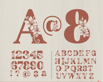 Floral Alphabet and Numbers SVG: Laser Cut Monogram Letters A-Z, 0 - 9 with special characters (Digital Download)