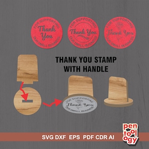 Stempel Svg - bedankt stempel met handvat, DIY stempel laserbestand sjabloon, stempel handvat Svg Dxf Cdr AI, Glowforge, Xtool