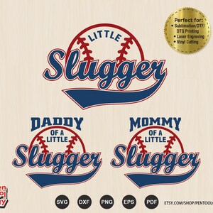 Baseball Familie Shirts SVG - Little Slugger, Papa und Mama eines kleinen Sluggers, Cake Smash Outfit, Geburtstag SVG, Dxf Png, Sublimationsdateien