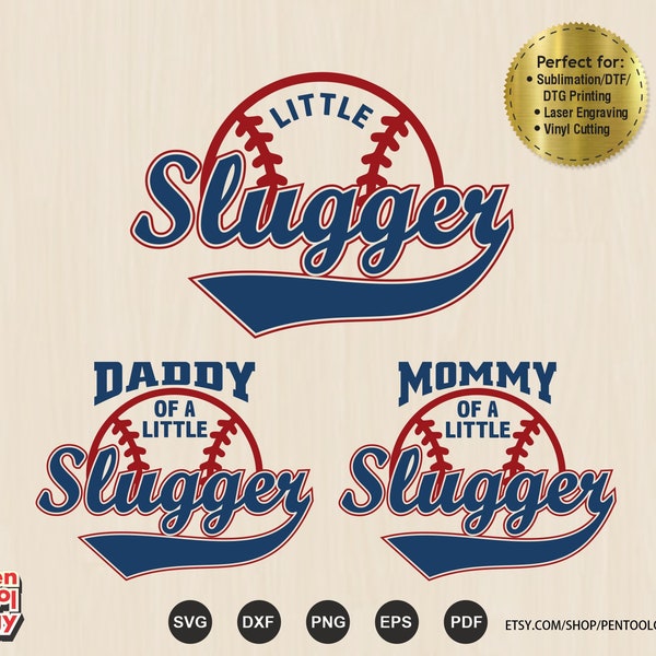 Baseball Family Shirts SVG - Little Slugger, Daddy and Mommy of a Little Slugger, Cake Smash Outfit, Birthday Svg Dxf Png, Sublimation Files