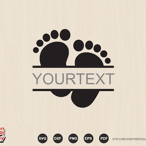 Baby Fußabdrücke SVG, Baby Füße Split Monogramm, Baby Namen Rahmen, SVG Datei für Cricut und Silhouette svg, dxf, eps, pdf, png Dateien