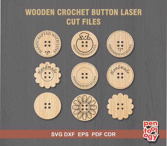 Handmade Button Laser Cut Pattern, Wooden Button Cutting file, Product Labels for knitting and crochet projects - Svg Dxf Cdr AI, Glowforge