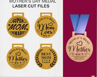 Mother's Day Medal SVG: Wooden Award Laser Cut File (Digital File)