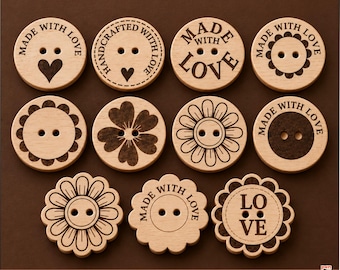 Made with Love Wooden Button Laser Cut Files, Knitting Crochet Labels (svg, dxf, eps, cdr, ai)