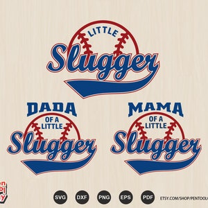 Baseball Familie Shirts SVG - Little Slugger, Mama und Dada eines kleinen Sluggers, Baseball Thema Geburtstag Outfit Svg Dxf Png, Sublimationsdatei