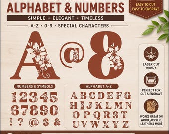Floral Alphabet and Numbers SVG, A-Z 0-9, Laser Cut Monogram & Initials