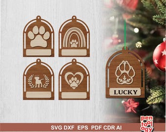 Pet Paw Ornament SVG: Laser Cut Dog Cat Memorial (Digital Download