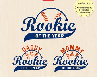 Rookie of the Year First Birthday SVG, Baseball Family Matching Shirts Png, Mommy Daddy of Rookie, Baseball Birthday, Cricut, Svg Png, Dtf