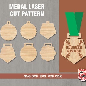 Medaille Laser Schnitt Muster, Holz Medaille Schneidevorlage, Auszeichnung Form Muster, Blank Medaille Schnittmuster für Laser, Glowforge, SVG Vektordatei