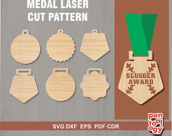 Medaille Laser Schnitt Muster, Holz Medaille Schneidevorlage, Auszeichnung Form Muster, Blank Medaille Schnittmuster für Laser, Glowforge, SVG Vektordatei