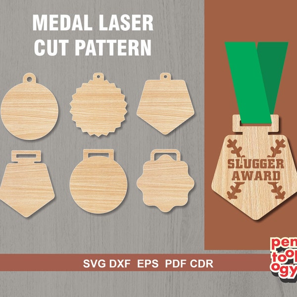 Medal Laser Cut Pattern, Wooden Medal Cutting Template, Award shape pattern, Blank medal cut pattern for Laser, Glowforge, SVG Vector File