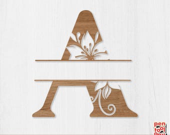 Floral Split Alphabet SVG: Decorative Letters A-Z Laser Cut Monogram (Digital Download)
