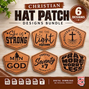 Ensemble de patchs SVG avec versets bibliques : Modèles de chapeaux chrétiens (Téléchargement numérique)