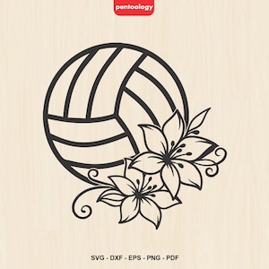 Volleybal SVG | Bloemenvolleybal Svg | Bloem volleybal Clipart | Svg Dxf Eps Png, Cricut silhouet gesneden bestand, Vector, commercieel gebruik