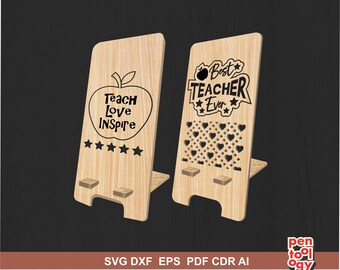 Teacher Phone Holder Laser File, Teacher svg files for Glowforge, Teacher gift svg, Teacher Appreciation svg, Phone stand cut file