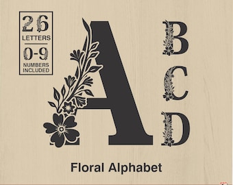 Floral Alphabet SVG, Initial Monogram Svg, Wedding Svg, Floral Numbers Svg, Flower Letter, Laser Cut File, Vector Clipart Png Eps Dxf