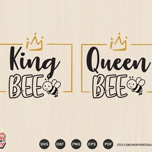 Koszulki dla par Svg, King Bee Svg, Queen Bee Svg | Dopasowane koszulki rocznicowe Svg Png Dxf, Cięcie, DTF, Pliki sublimacji