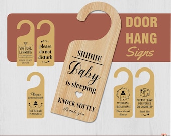 Door Hanger SVG Bundle, Do Not Disturb Door Sign, Laser Cut Files, Work From Home SVG, Door Hanger Design