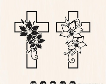 Floral cross Svg, Flower cross Laser file, Christian cross Svg, Crucifix Vector, Digital SVG PNG DXF file for Crafters