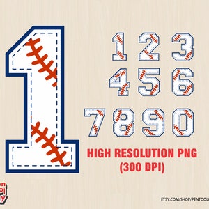 Baseball Numbers, Baseball Theme Numbers, Varsity Numbers Png, Birthday Age Numbers 1 2 3 4 5 Sublimation File, High resolution png