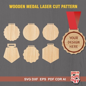 Patrón de corte de forma de medalla SVG, archivos de corte láser de medalla de premio para Glowforge Cricut Silhouette, medalla de madera en blanco para proyectos de bricolaje